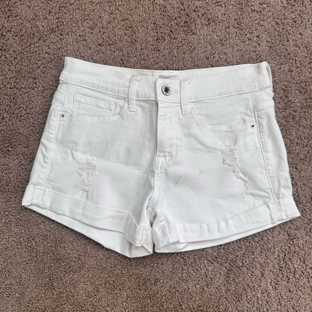 Sneak Peek White Distressed Jean Shorts
